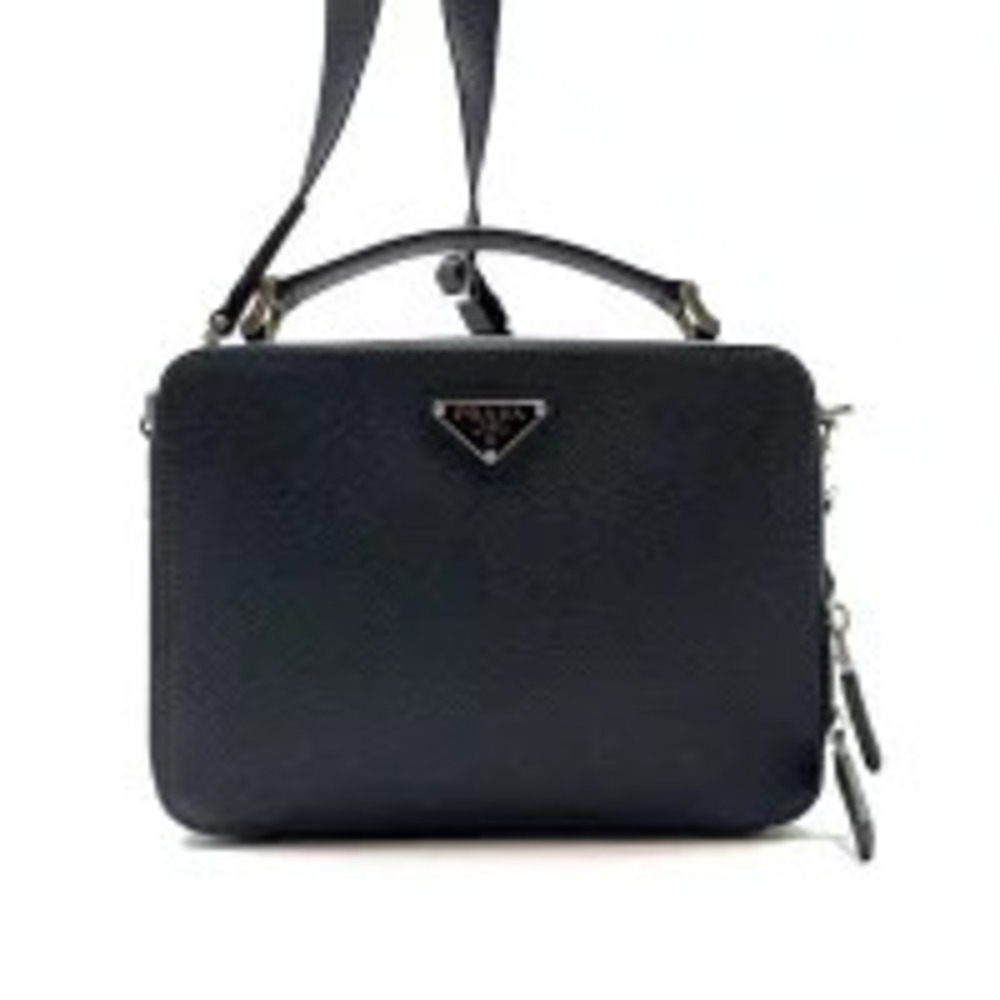 PRADA Brick Saffiano Shoulder Bag Black Leather Crossbody